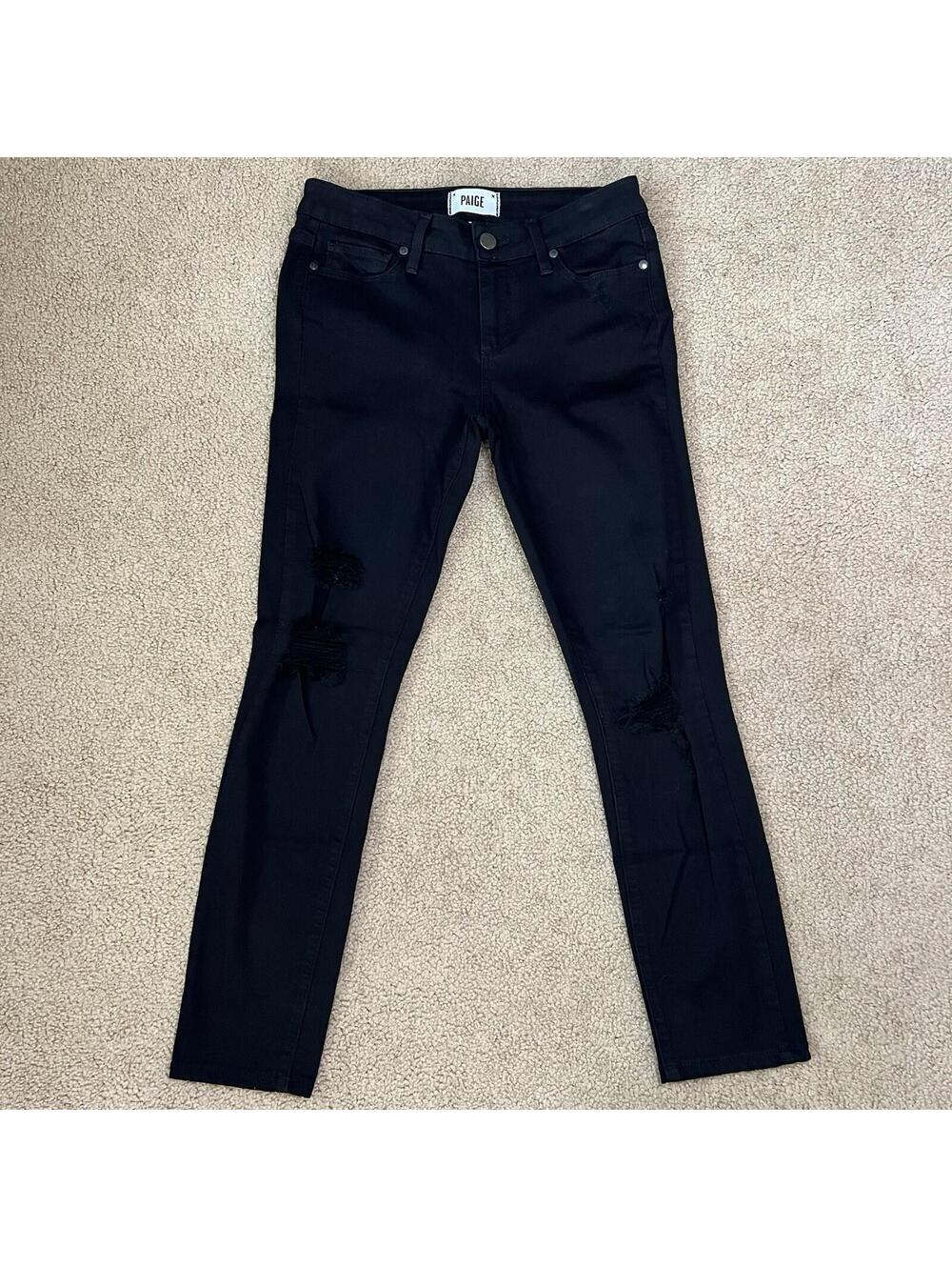Paige Verdugo Ultra Skinny Women's Black Distressed Low Stretch Jeans Size 27